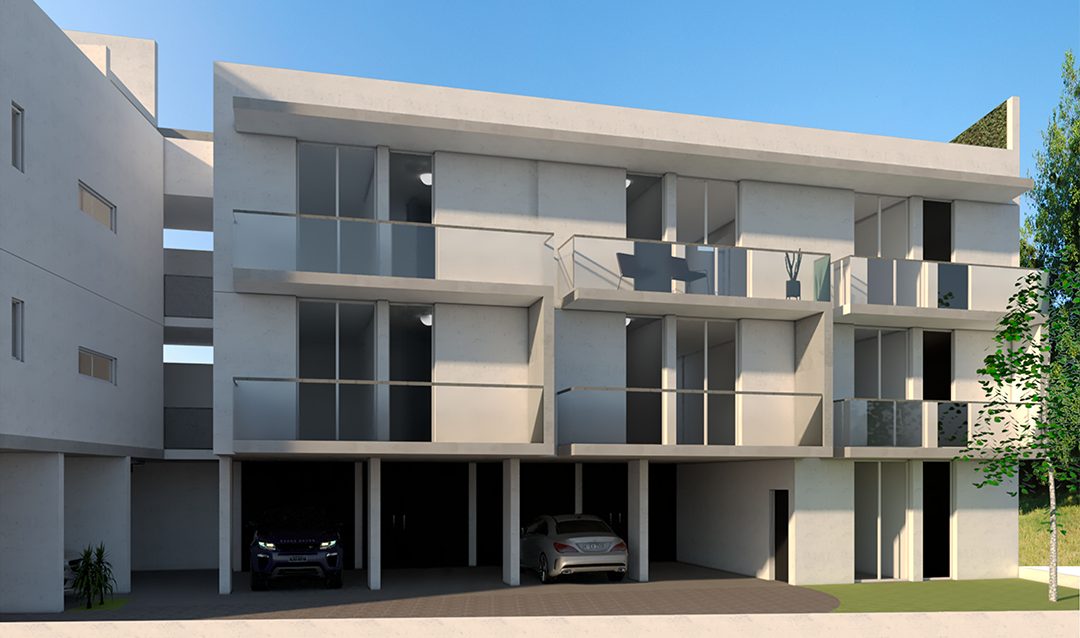 Render del contrafrente con cocheras