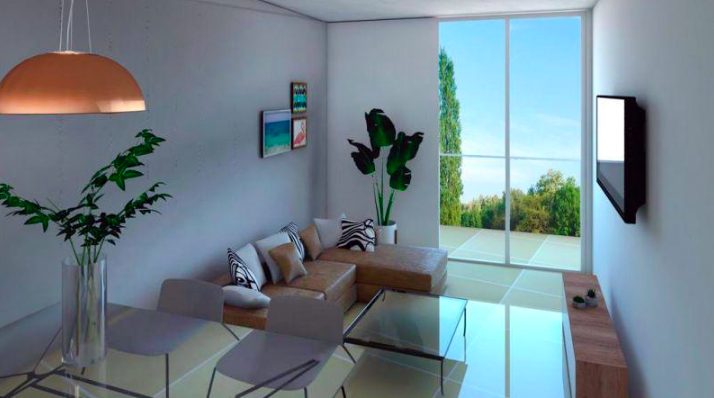Render de living de una unidad